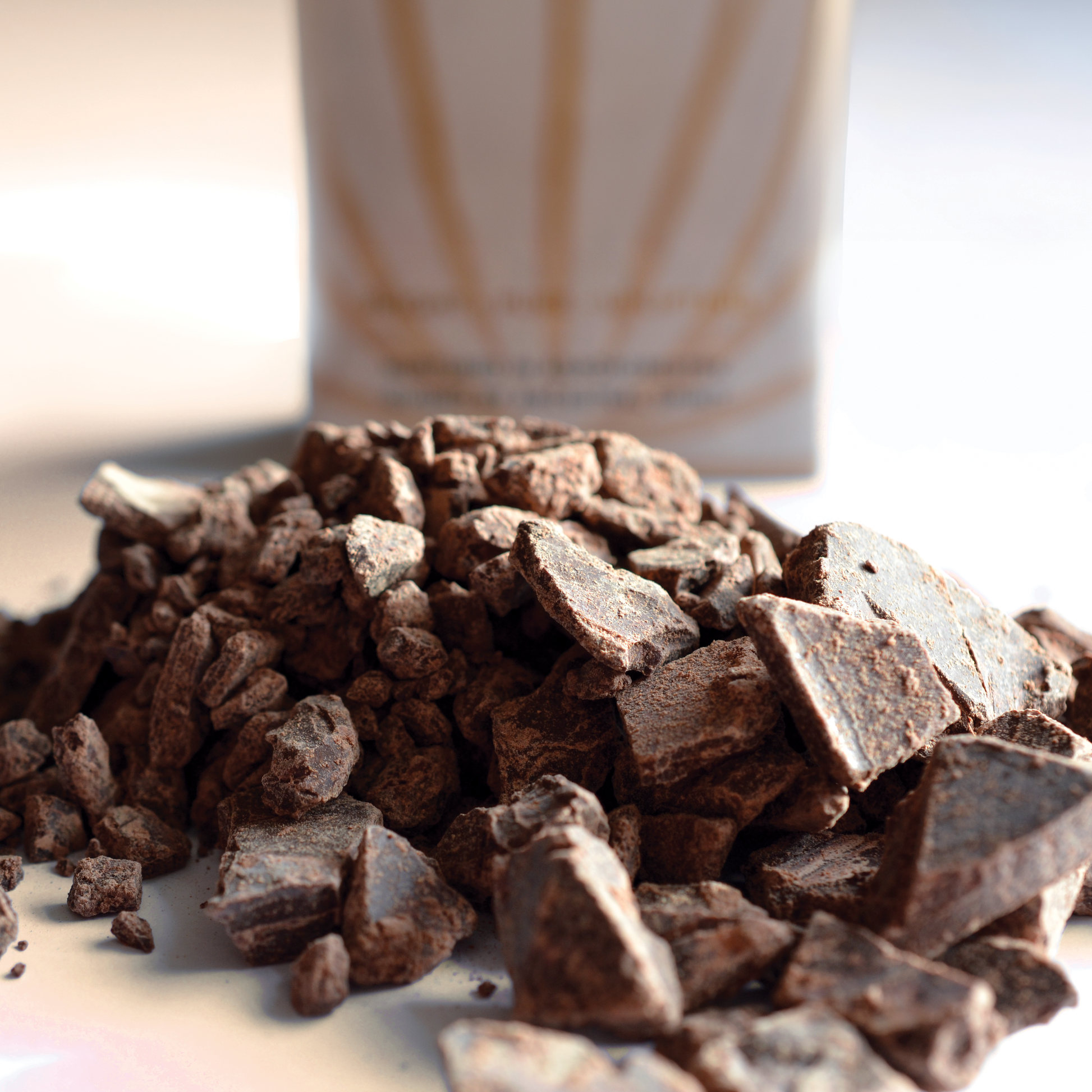 Close-up of ceremonial cacao with packaging